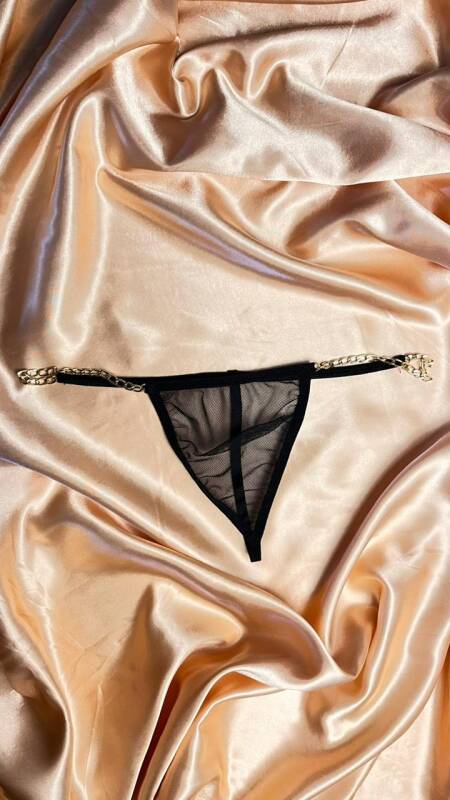 Venlisa Chain-Detail Tulle Thong Panty V6602